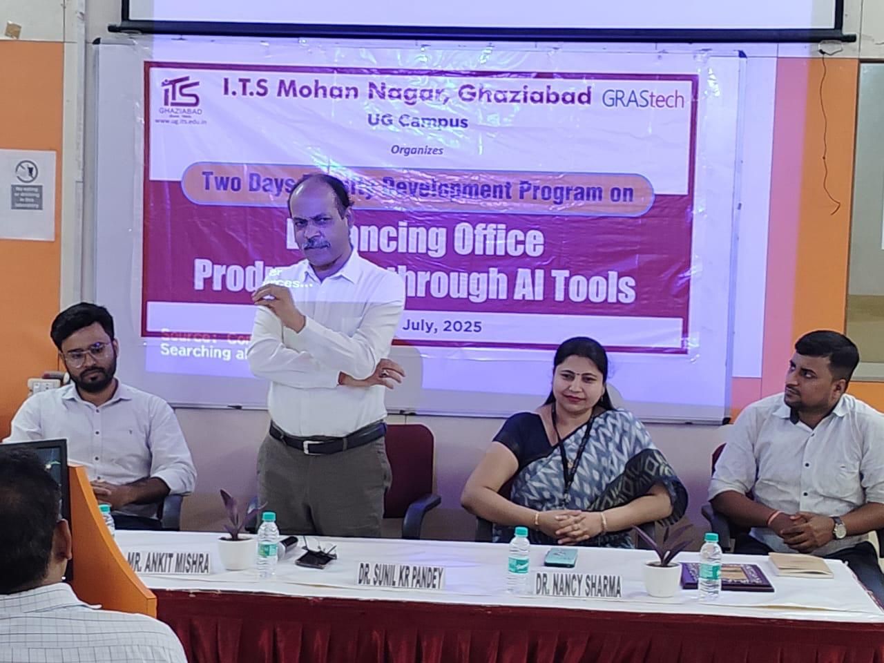 2-day Faculty Development Program on AI Tools for Office Productivity, conducted by GRAStech at ITS College, Ghaziabad.